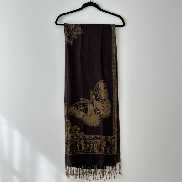 Reversible Butterfly Olive & Brown Scarf - Picture 10 of 16